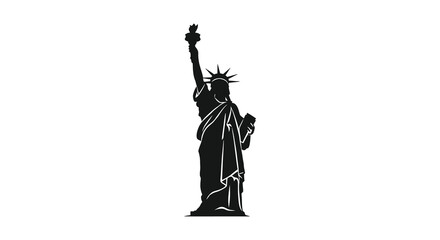 Black silhouette of the statue of liberty against a white background silhouette © Rina