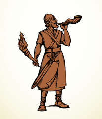 Fototapeta premium Vector drawing. Warrior with torch