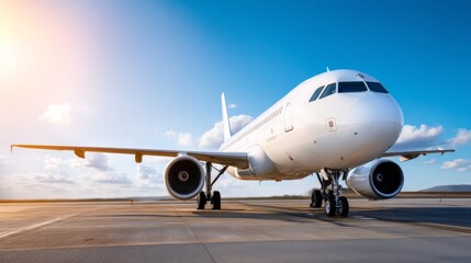 Clear Sunny Day with Aircraft on Tarmac in Bright Blue Sky