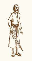 Obraz premium Vector drawing. Man with the sword