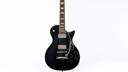 Obraz premium Black Electric Guitar on White Background.