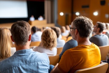 Obraz premium Diverse Audience in Lecture Hall Watching a Presentation Event
