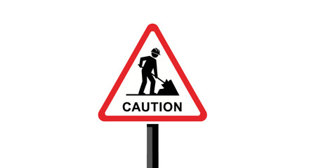 Caution sign warning of construction work in progress with a worker digging.
