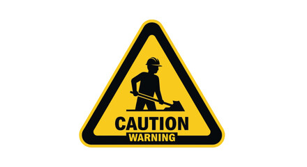 Fototapeta premium Caution Warning Sign with Worker Silhouette and Alert Symbol.