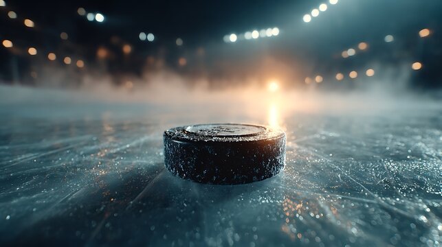 Closeup hockey puck and ice skate marks wallpapers