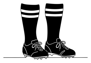 Black and white line art illustration of soccer boots and striped socks for football player © Alicja
