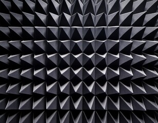 Fototapeta premium close up of black acoustic foam panels with pyramid pattern soundproofing noise control modern acoustic design