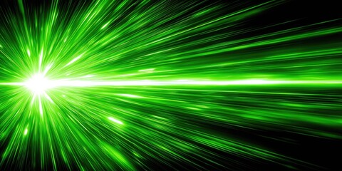 Obraz premium Abstract illustration of bright green light rays with explosive effects and dark background