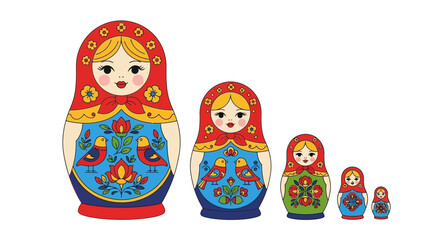 Fototapeta premium Vibrant Russian Matryoshka Dolls Set with Floral Designs