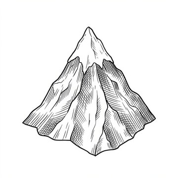 Hand drawn sketch of a snow capped mountain peak for fantasy map isolated on white background. Vintage cartography illustration.