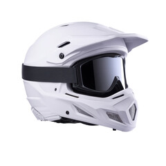 Naklejka premium White Motocross Helmet with Dark Goggles on a Transparent Background. Isolated Clipart High Resolution Png Digital Design Asset