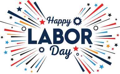 Fototapeta premium Vibrant labor day celebration graphic with colorful bursts and stars