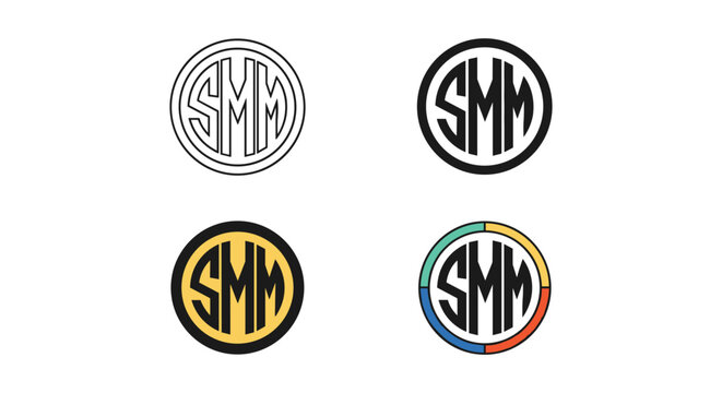 Variations of the smm logo designs in different color schemes and styles