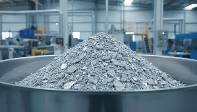 Granular polysilicon feedstock material raw in a manufacturing facility