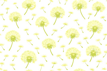 Obraz premium Bright dandelion flowers in green on white background arranged in a repeating pattern suitable for various applications