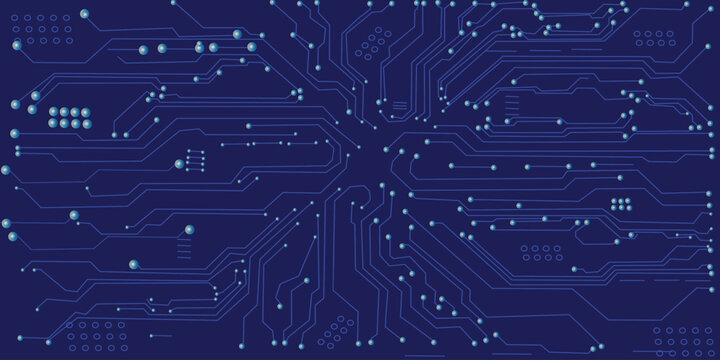 Abstract circuit board on technology dark blue background.  digital tech bg. Electronics and computer technology concept.  Futuristic blue circuit board background. Minimal vectori llustration