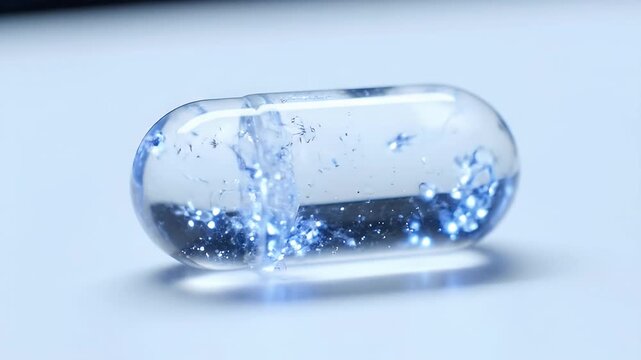 Blue crystal liquid inside transparent glass medicine capsule