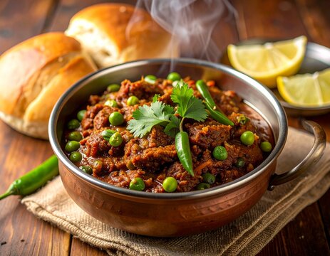 Keema Masala - Slow-Cooked Minced Mutton Curry with Peas, Served in Traditional Bowl
