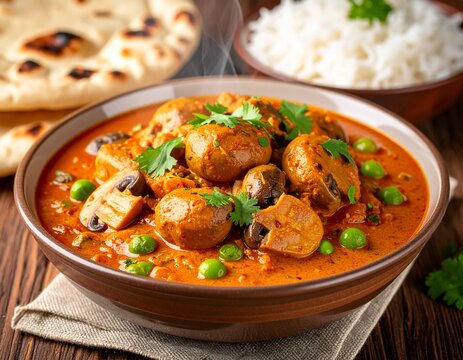 Mutter Mushroom - Creamy North Indian Curry with Green Peas and Mushrooms in Spiced Tomato Gravy

