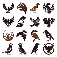 Fototapeta premium Assorted stylized birds in various shapes, silhouettes, and poses