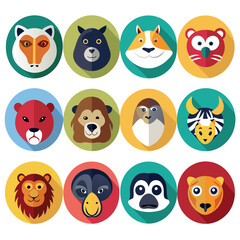 Obraz premium Collection of stylized animal portraits in flat vector graphics