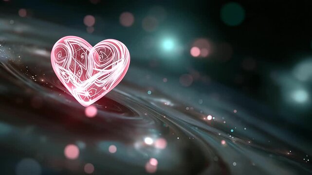 Glowing heart amidst starry night sky, defocused swirling galaxies and nebulas, cosmic love symbolism, space romance, celestial energy, universal connection, with copy space