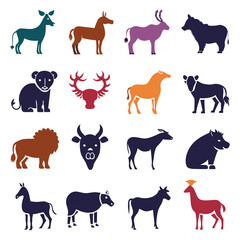 Fototapeta premium Variety of wildlife animal icons in flat graphic design