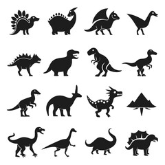 Monochrome dinosaurs collection in vector format on white background © Xihan