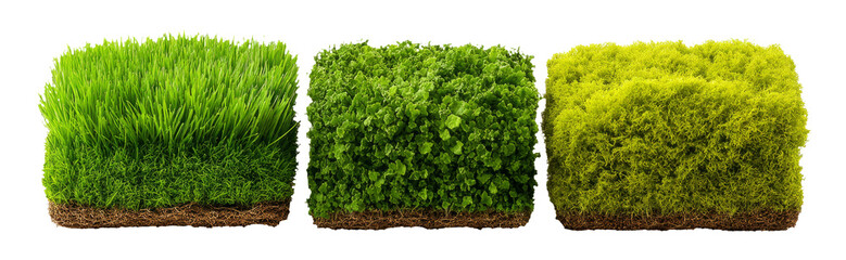 Obraz premium Various Types of Green Grass and Turfs for Design and Illustration Needs