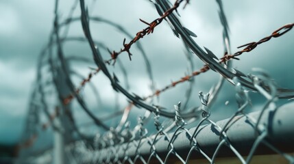 Barbed Wire Fencing Under Windy Stormy Conditions in a Yard Setting