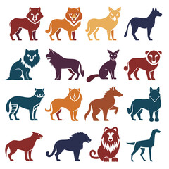 Obraz premium Assorted wild dog and cat family animal icons