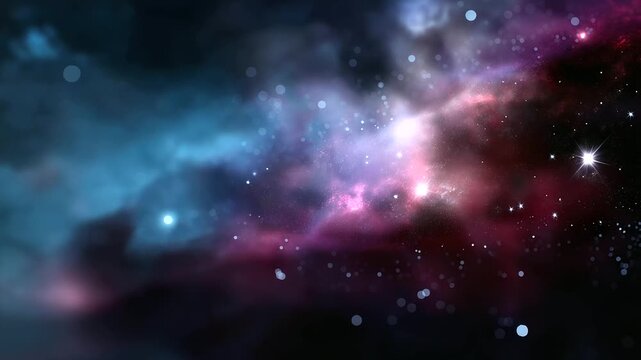 Vibrant and colorful celestial scene, defocused swirling stars planets and galaxies, mesmerizing cosmic dance, astronomical wonder, universal harmony, space beauty, with copy space