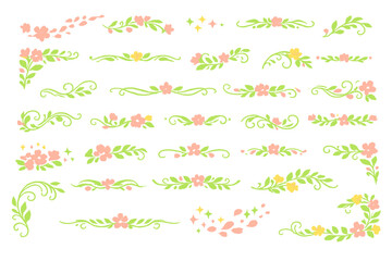 Obraz premium Floral designs with colorful flowers and green leaves arranged in various styles for creative projects