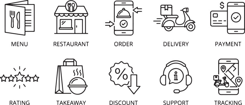 Minimalist food service icons set flat design vector illustration scalable for apps and web