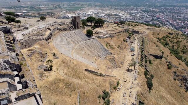 Turkey 4K. Pergamon. Greek Pergamos. Ancient City Aeolis. Aegean Sea. Bergama. Heritage. Ruins. Hellenistic Period Monument