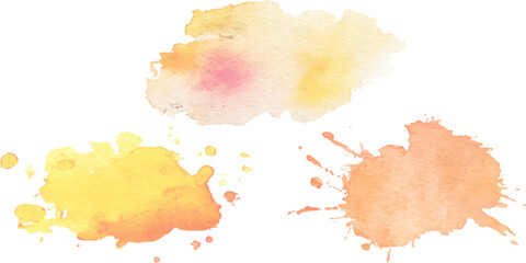 Obraz premium Set of abstract watercolor paint splashes and orange, pink, yellow ink blots isolated on white background for design elements