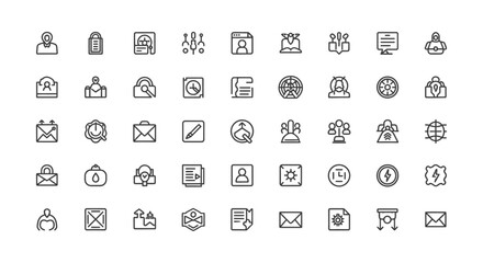 clean line icons for business communication and security illustrating modern uiux concepts for web and app design.