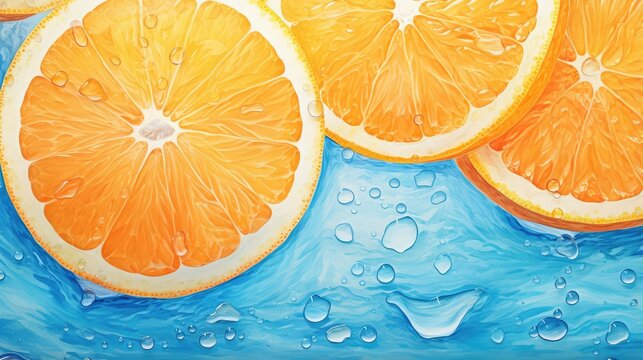 A fresh, juicy slice of organic orange and a ripe citrus half splash into water with glistening drops, creating a healthy natural scene isolated on white