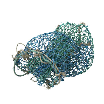 Tangled blue and green nylon fishing net equipment