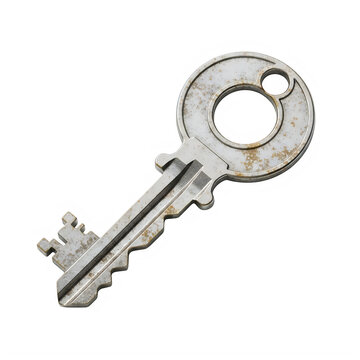 Vintage silver skeleton key with rusty details isolated on transparent background