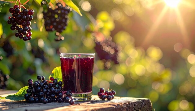 Holunderbeeren-Gelee im Sonnenlicht mit unscharfem Beerenhintergrund
