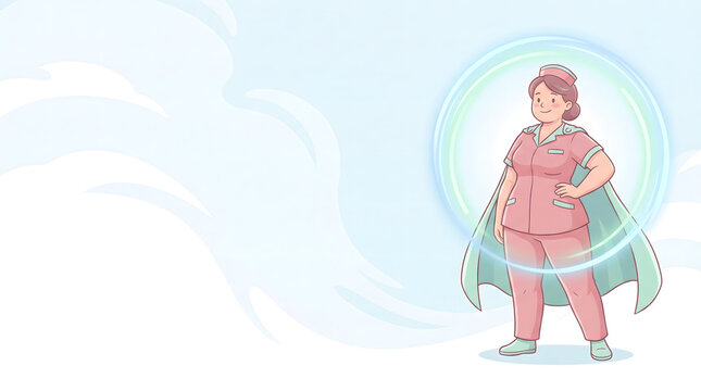 Cartoon female nurse superhero in bubble