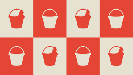 Fototapeta premium Chicken in bucket pattern on red and beige background
