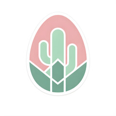 Obraz premium Abstract Cactus Saguaro in Easter Egg Shape Geometric Art