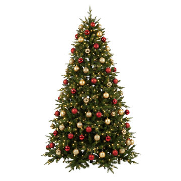 Decorated christmas tree with red and gold ornaments