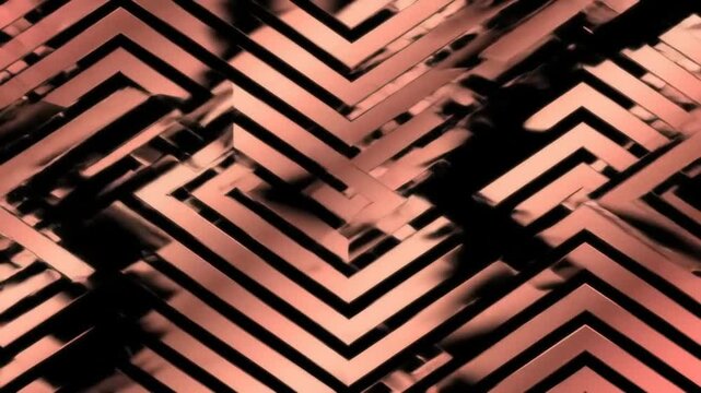 Geometric patterns of rose gold chevron shapes on a dark background.
