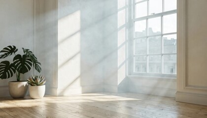 Fototapeta premium Bright Interior With Plants And Sunlight Through Window