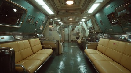 Fototapeta premium Retro Futuristic Interior Design with Shiny Chrome and Pastel Yellow Accents