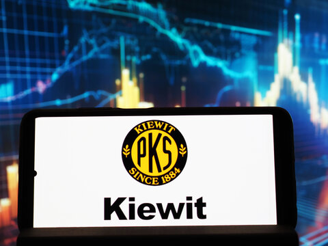 In this photo illustration,  Kiewit Corporation logo seen displayed on a smartphone