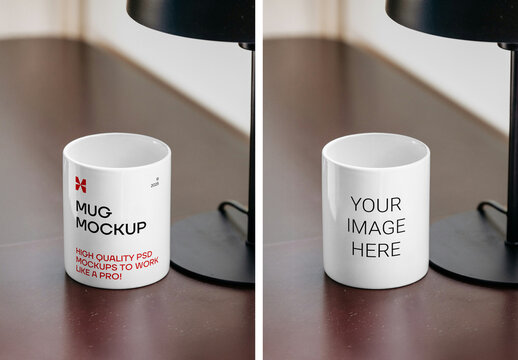 Standing on Desk Ceramic Mug Mockup